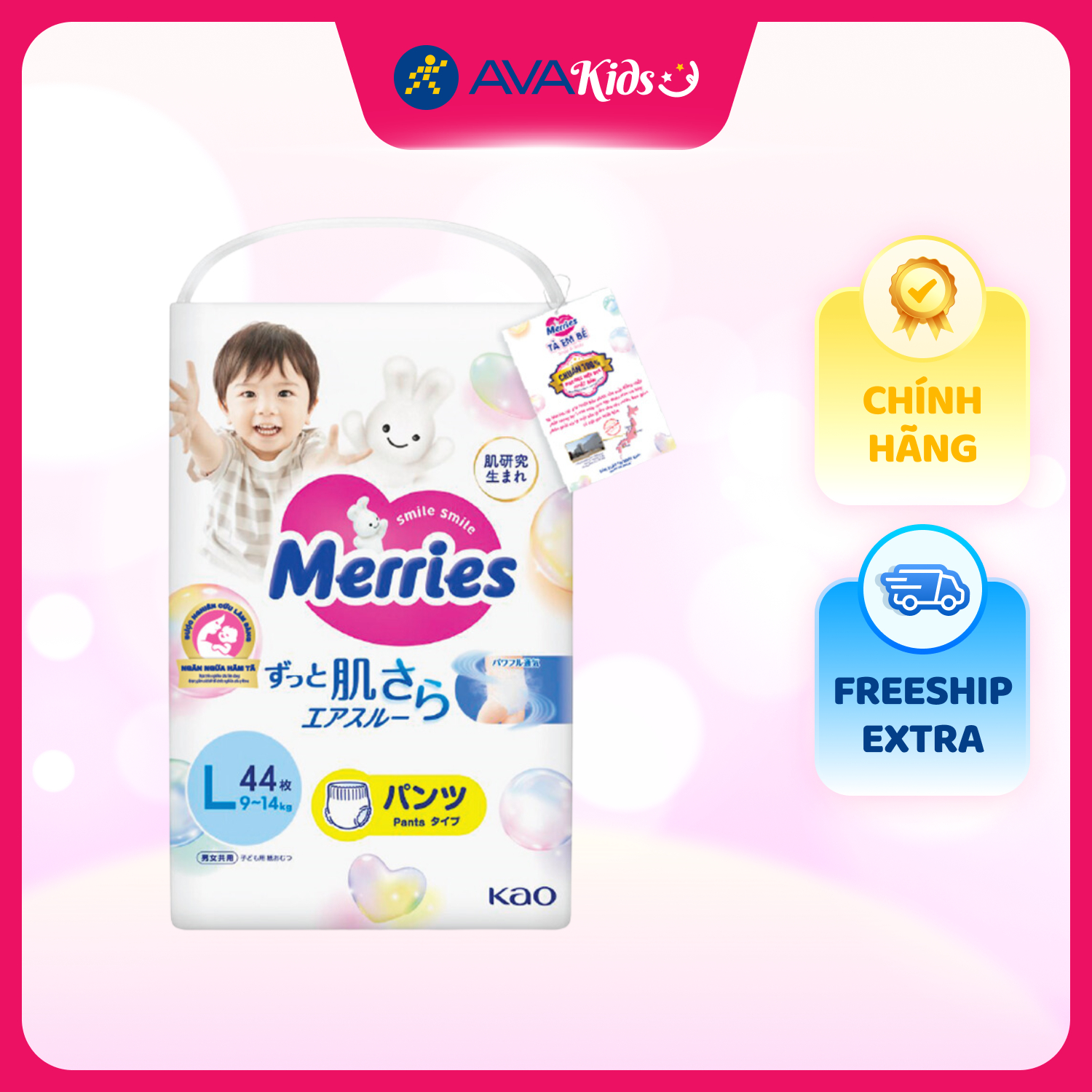 Tã quần Merries size L 44 miếng (9 - 14 kg) - Mẫu mới