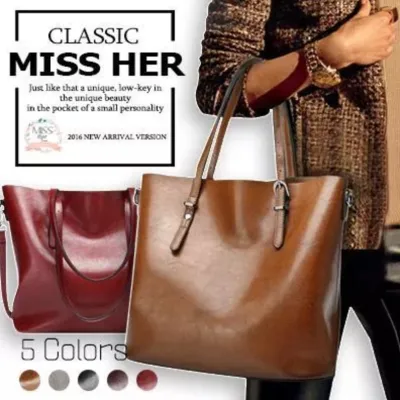 MISSHER 【Premium Quality】★Oil Leather Tote Bag / Lady Bag / Buckle Bag / Working Bag / Big Bag