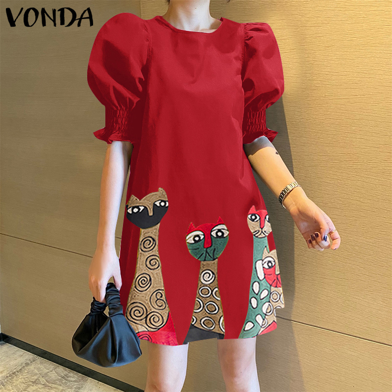 ZANZEA Korean Style Womens Simple Printed Sundress Elegant Short Sleeve  Wrap Dresses #11