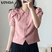 Áo cánh ống tay phồng nữ trang trí thắt nơ thanh lịch vonda Áo sơ mi có nút ngắn tay khí chất (Phong cách Hàn Quốc)