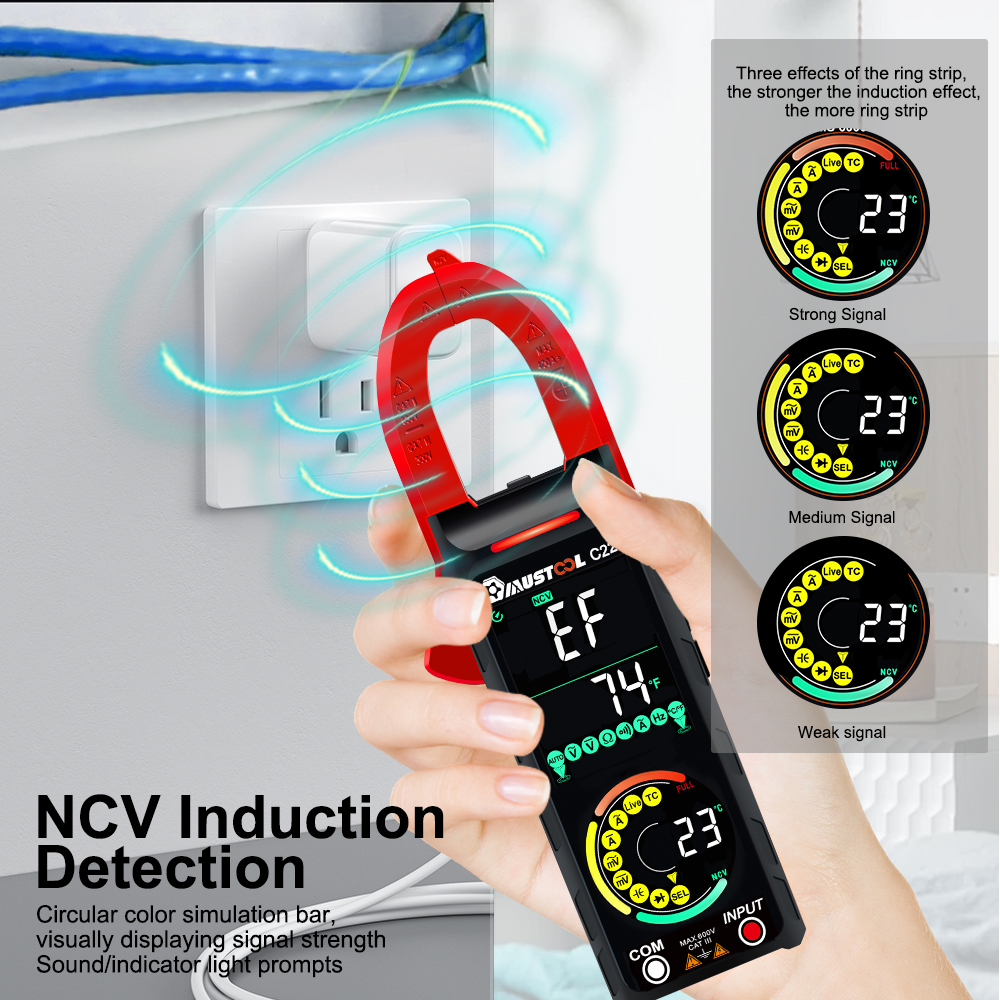 Mustool Đồng hồ vạn năng hiện tại C22 DC/AC 400A Đồng hồ kẹp đo điện kỹ thuật số Ampe kế độ chính xác cao Vôn kế RMS thật dây có điện nhận dạng NCV cảm ứng điện dung Ohm những người khác kép va Màn hình màu đèn nền