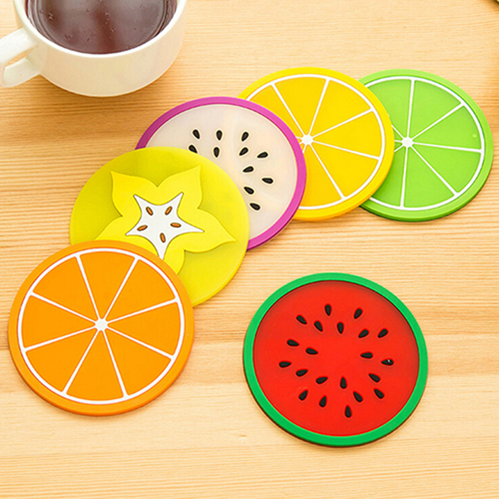 Jelly Color Fruit Shape Coasters Creative Skid Insulation Silica Gel Cup Mat ราคา 7 บาท*ส่งฟรี