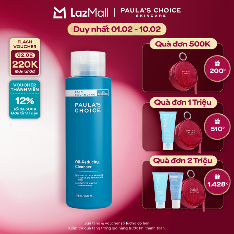 Sữa rửa mặt cân bằng độ ẩm và giảm dầu Paulas Choice Skin Balancing Oil Reducing Cleanser 473ml - 11