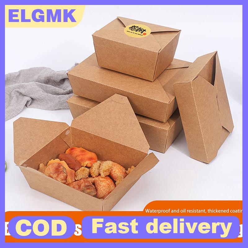 ELGMK 10PCS dùng một lần thức ăn nhanh hộp dày Kraft Giấy gấp bao bì hộp bento bánh nướng thịt salad thực phẩm container cho phần còn lại