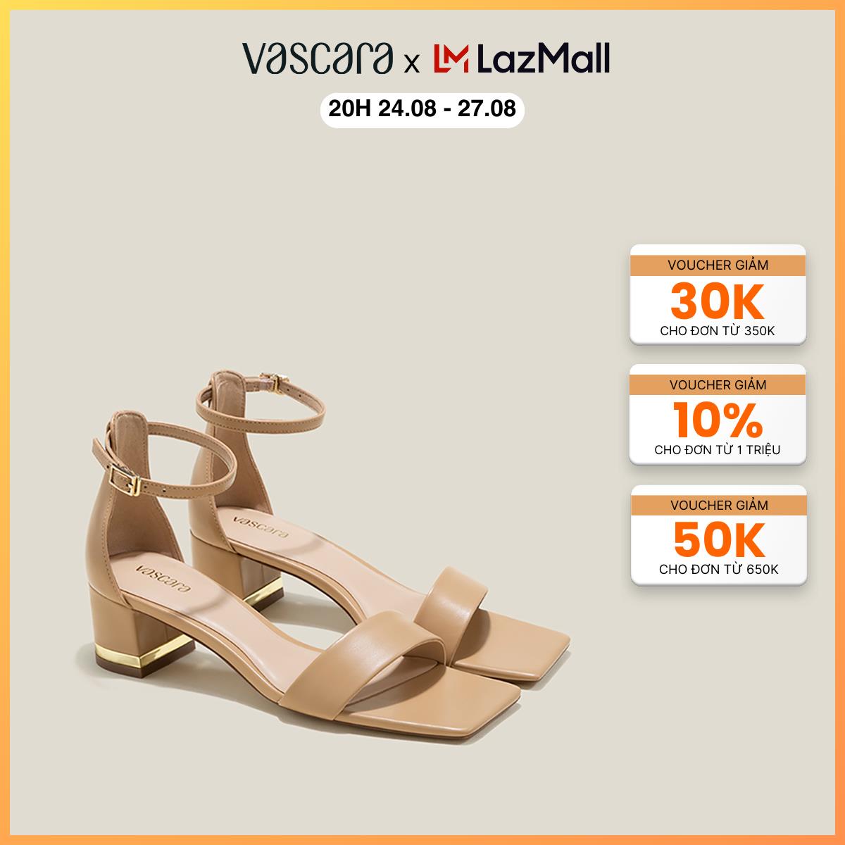 Vascara giày sandal mũi vuông nhấn gót si kim loại - sdn 0770