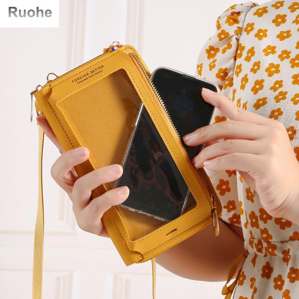 RUOHE Phone Wallet For Walking Fitness Luxury PU Leather Single Shoulder