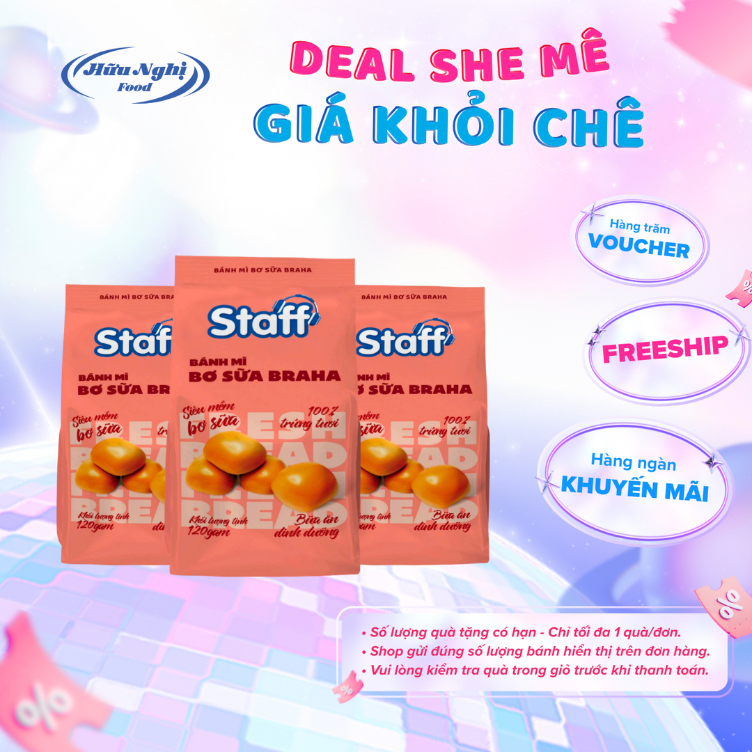[DATE MỚI] COMBO 3 GÓI Bánh Mì Staff Braha Bơ Sữa