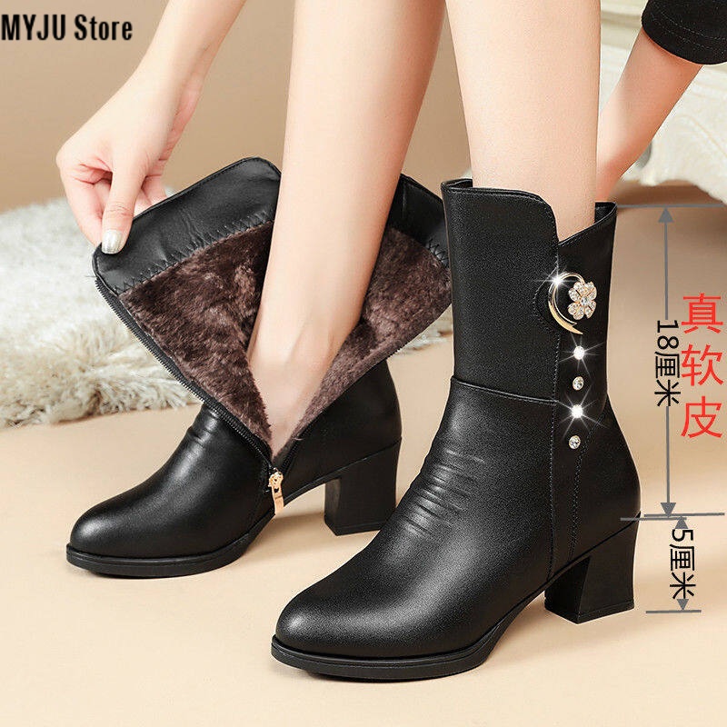 Bốt thời trang nữ mới mùa thu và đông 2021 - giày cổ ngắn da mềm dr. martens cho nữ có gót cao - giày mẹ ấm áp và xu hướng