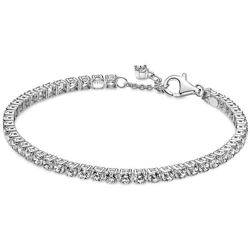 Lấp lánh rõ ràng tim Blue & Red Pave Vòng Halo Vòng tay chuỗi kim cương Bangle phù hợp với phổ biến 925 Sterling hột bạc charm DIY đồ trang sức