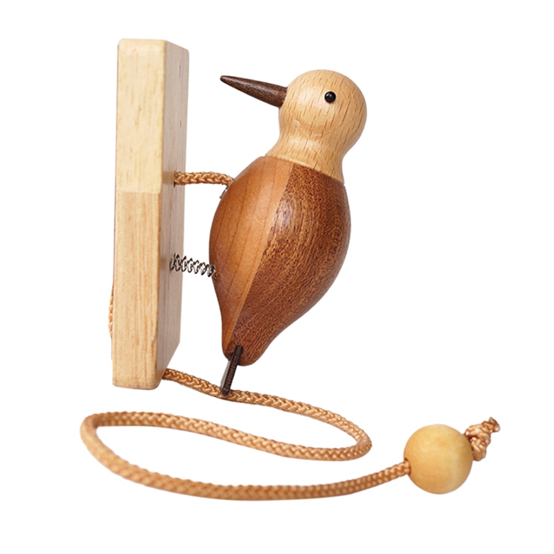 (GUJZ) Wooden Woodpecker Door Bell Easy Installation Hanging Ornament Woodpecker Door Knocker for Indoor Window Wall Kids Toy