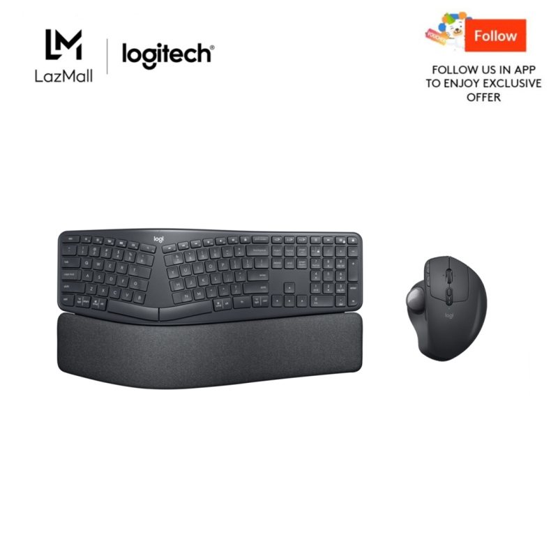 Logitech Ergo K860 Wireless Split Keyboard + Logitech MX Ergo Advanced Wireless Trackball with Logitech FLOW Technology Singapore