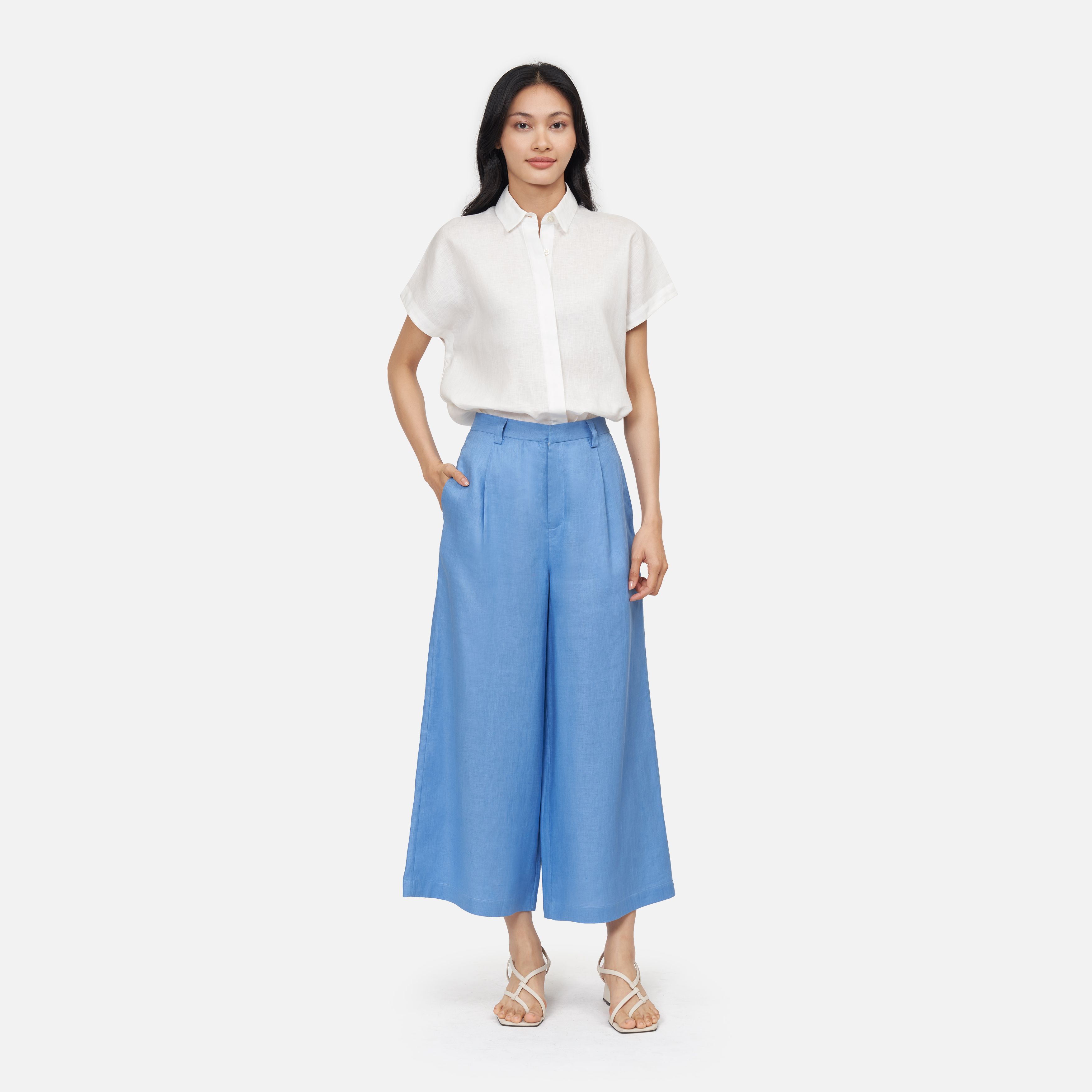 Solid Linen Culottes Pants - Sky Blue ราคา 2,353 บาท*ส่งฟรี