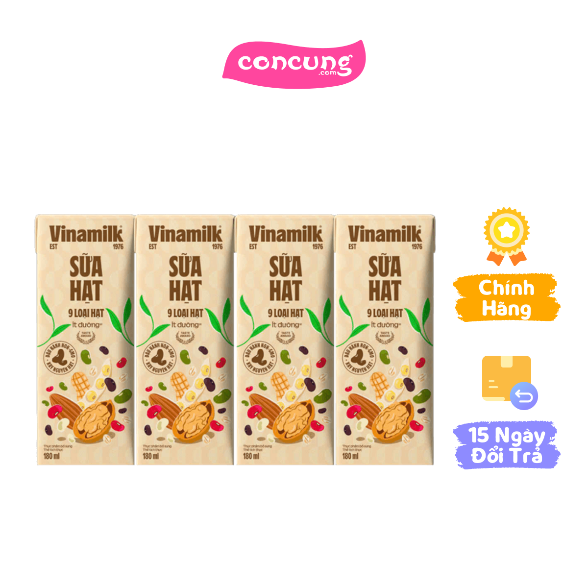 Sữa hạt 9 loại hạt Vinamilk ít dường 180ml (lốc 4 hộp)