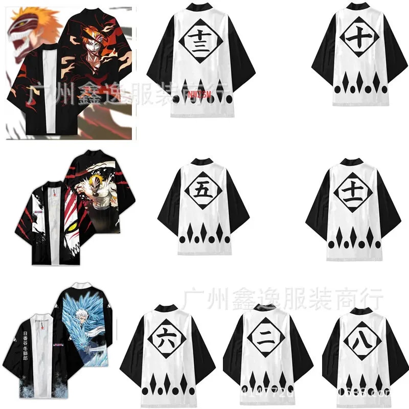 【Tech-savvy】 Anime Bleach Gotei 13 Division Captain Cloak Cosplay Costume Cape Kyoraku Shunsui Shinigami Attire Thousand-Year War Men