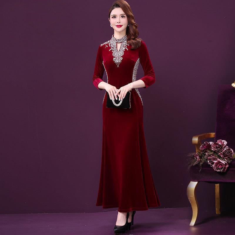 Phụ nữ váy sườn xám tính cách thanh lịch khoan nóng mẹ Đầm dự tiệc