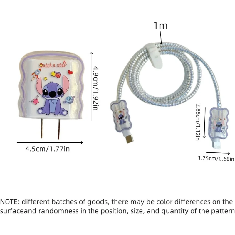 【ahlsen shop】 1set Stitch 18W/20W Fast Charger Protector - Durable Cable & Adapter Cover for iPhone 