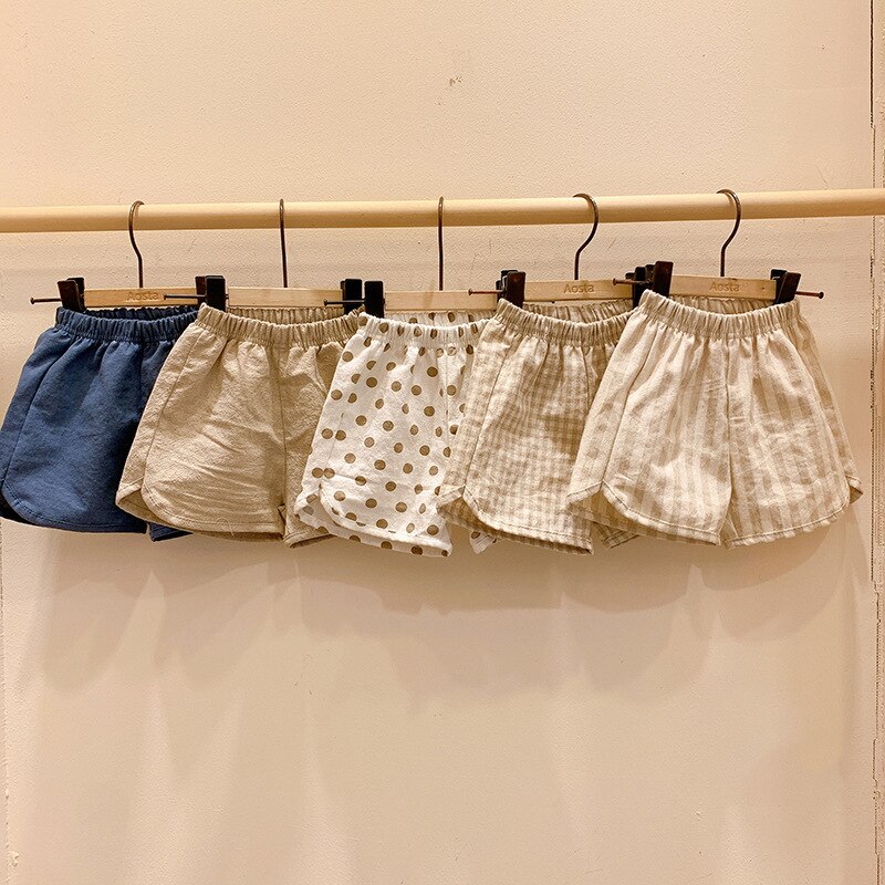 100% Cotton Kids Shorts Summer Korean Style Thin Boys And Girls Baby Casual Dot Plaid Short Pants Children's Clothing WTP36