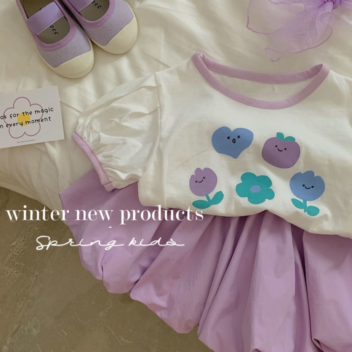 Baby Girls Age 1 To 7 Female Baby Purple Shorts+T-shirt Two-piece Suit Summer Fashion Set