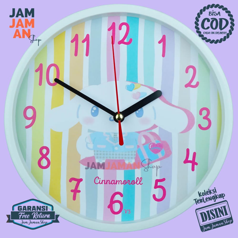 Jam Dinding Quartz Non Cinnamoroll Dekorasi Kamar Karakteranak Cinnamoroll NN1004-1668 Murah Cinnamoroll Keren