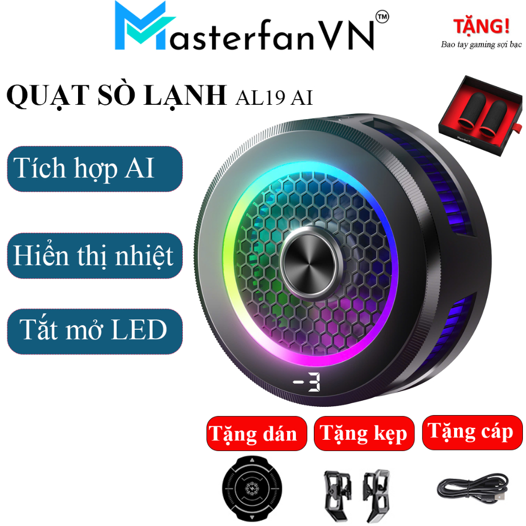 Quạt tản nhiệt điện thoại từ tính sò lạnh AL19 AI - Bản nâng cấp của AL02, AL11 Pro có hiển thị nhiệ