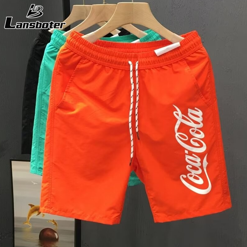 Lansboter Shorts men s summer thin cropped pants teen beach pants alphabet