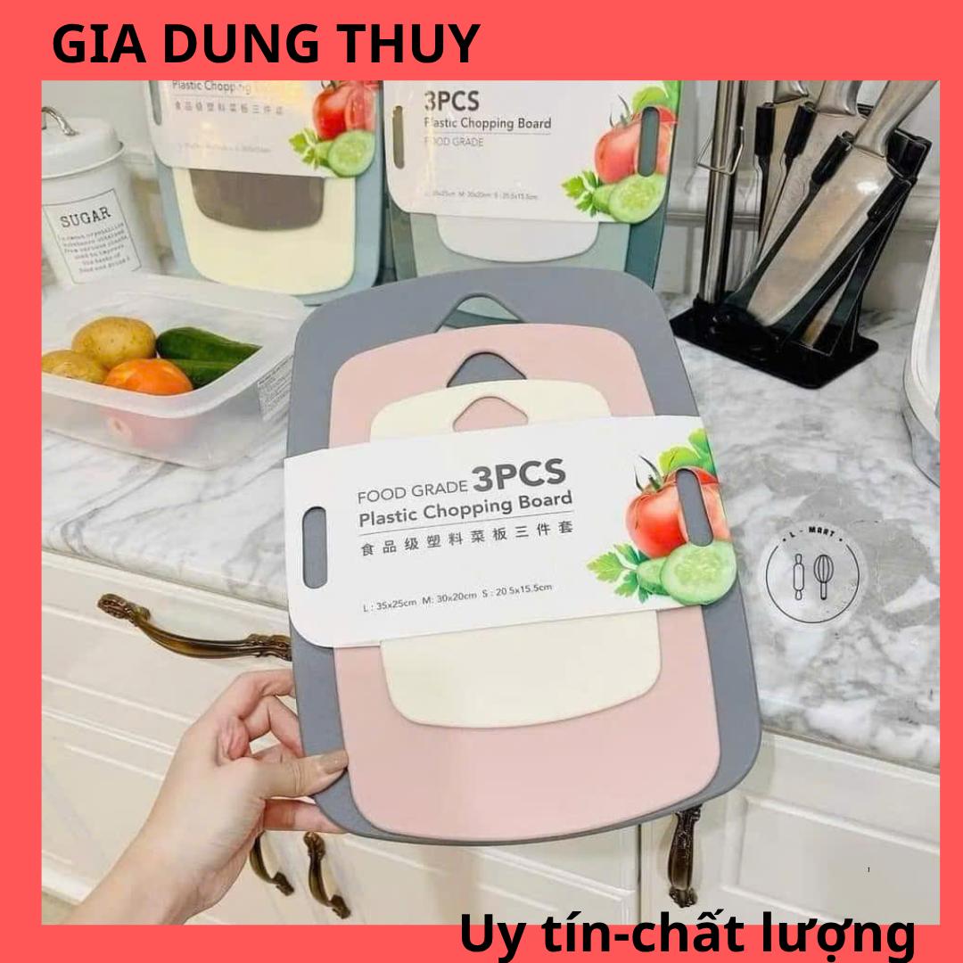 Bộ 3 Thớt kháng khuẩn nhựa lúa mạch, nhựa PP diễ dàng vệ sinht, lau chùi tiện lợi