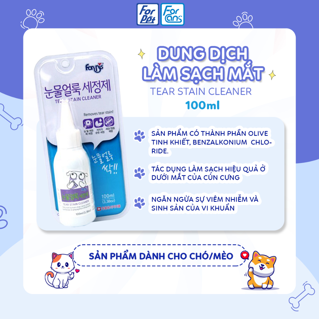 Forcans Eye Cleaner for Dogs & Cats 100ML - Tear Stain Remover, Eye Health Care, PetZoneHCM