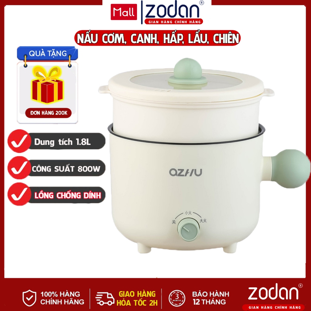 [BH 1 NĂM] Nồi Lẩu Điện Mini, Nấu Mì 2 Tầng Kèm Giá Hấp Đa Năng Nướng, Luộc, Chiên Chống Dính Vấn Đá Tiện Lợi