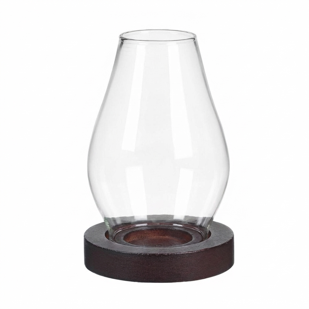 Windproof Glass Candle Holder Solid Wood Base Transparent Tealight Cup Unique Heat-resistant Candle Cup Cover Home Hotels