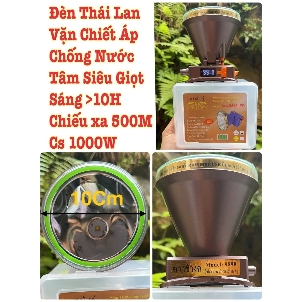 Đèn Pin Siêu Sáng Đội Đầu thá¡ Lan Vặn Bật Bằng Chiết Áp,Có Sạc Dự Phòng, Cs1000W, Chiếu Xa 500M, Tâm Siêu Giọt Bé