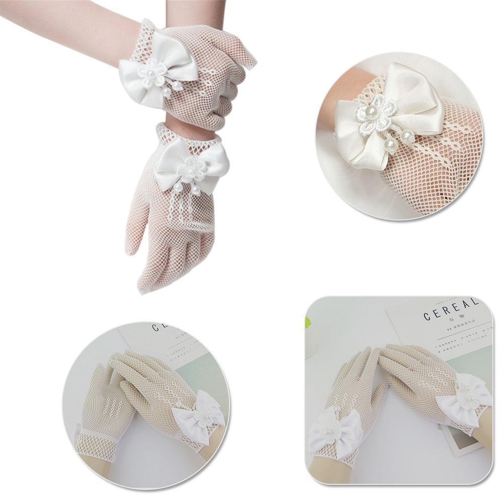 Net Bow Tie Dress Girl Child White Gloves Wedding Dress White Flower Boy Princess Gloves Gloves I4T2