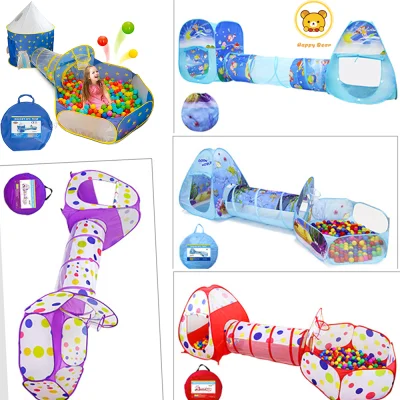 Kid's Tent Three-in-One Crawling Tunnel Toy Ball Pool Game House Toy Storage Folding Tent