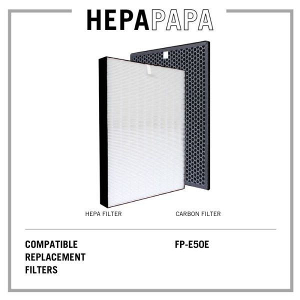Sharp FP-E50E (FZ-E50HFE/FZ-E50DFE) Compatible Replacement HEPA and Carbon Filters [Free Alcohol Swab] [SG Seller] [7 Days Warranty] [HEPAPAPA] Singapore