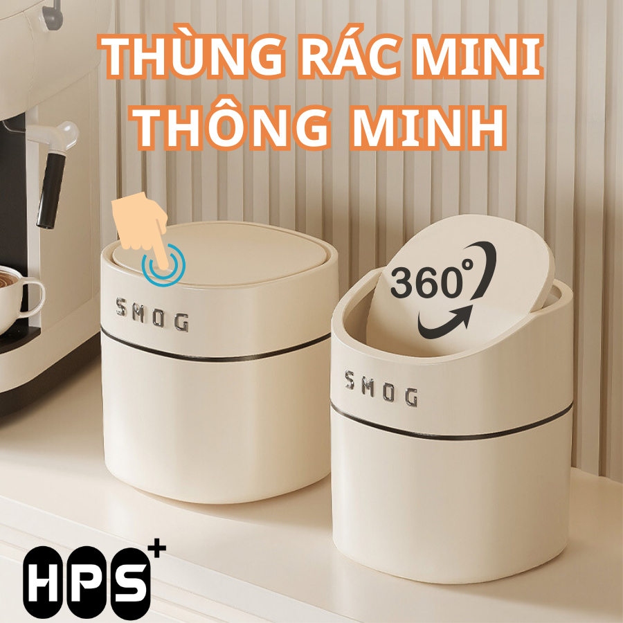 Thùng rác mini để bàn thiết kế mới ngăn mùi hiệu quả, Thùng rác thông minh nắp gập và nắp lật tiện lợi dung tích 2L