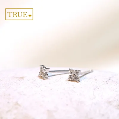 True Jewellery 18K White Gold Diamond Clover Earrings