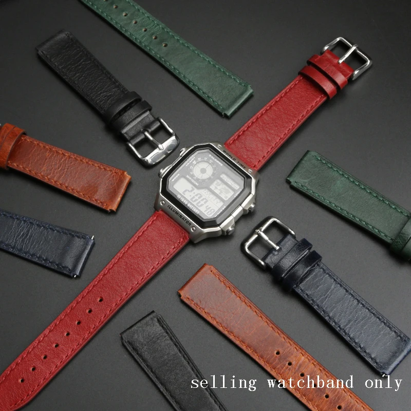 For 2025 new New Retro cowhide Watchband for Casio A158W A168 / F91w / AE-1200WHD/A158/A159/A169/AE1200 Vintage Watch Bracelet Strap ราคา 496 บาท*ส่งฟรี