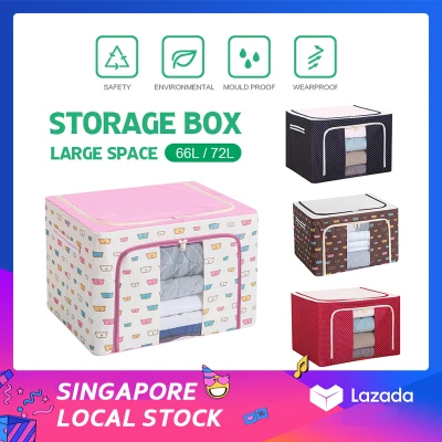 Storage Box Foldable Waterproof Oxford Cloth Organizer Large Capacity 66L 72L Steel Frame Transparent Storage Box Quilt Clothes Pillow Container