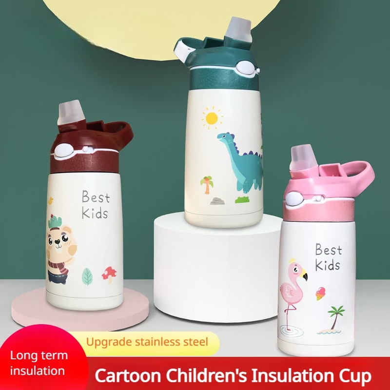 400ml Water Bottle For Children Thermos With Cute Pattern Children Thermal Bottle School Kids Water Bottle With Straw Bpa Free
