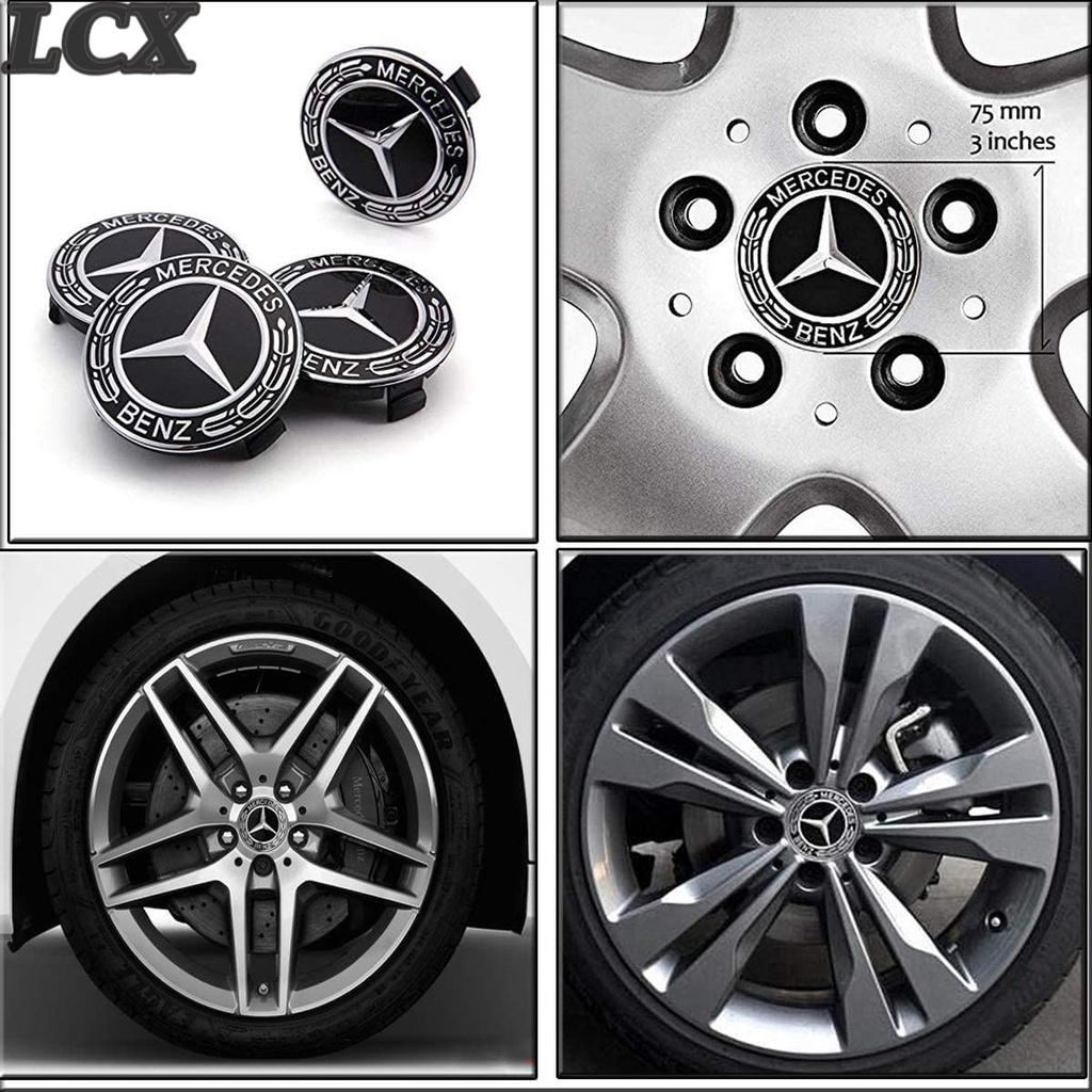 Lcx 4 cái cho Mercedes Benz Vòng Hoa nắp chụp Moay ơ bánh xe 75mm hubcaps biểu tượng màu đen AMG W211 W212 W124