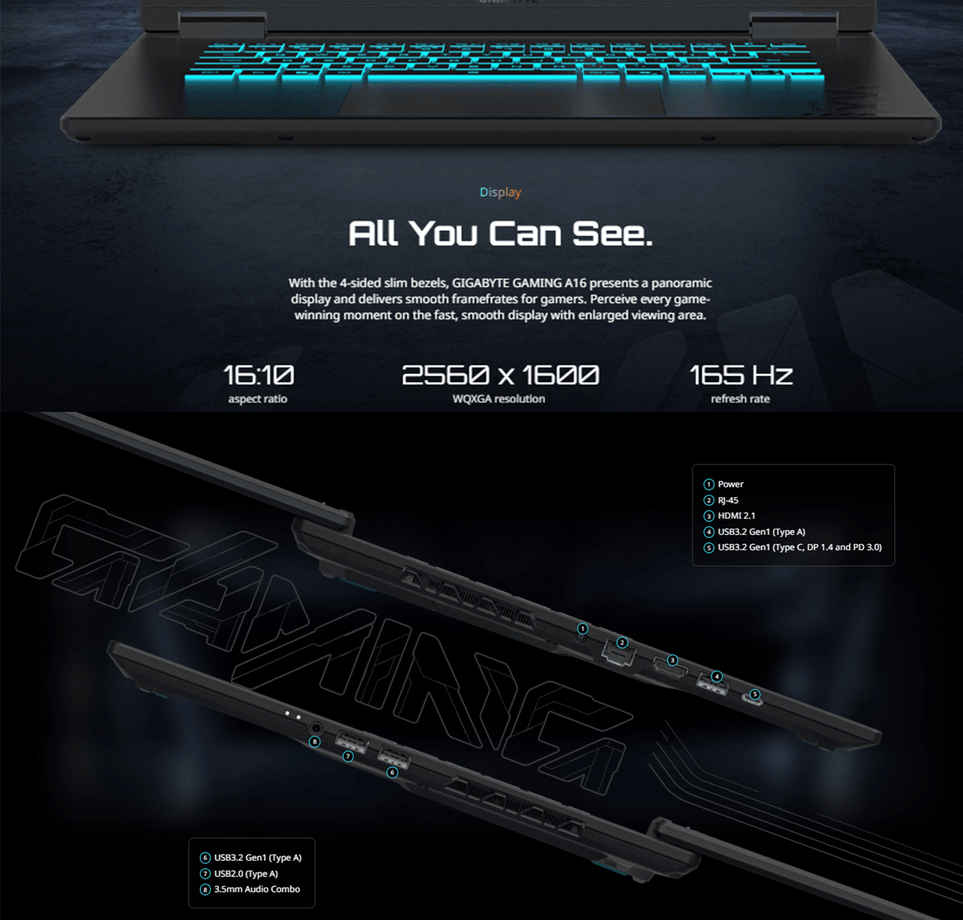 GIGABYTE A16 CMHI2 | 16" WUXGA 165Hz | i7-13620H | 16GB DDR5 | 512GB SSD | RTX4050 6GB | W11 13 GIGABYTE A16 CMHI2-MY893SH GAMING Laptop PRICE IN BANGLADESH MC SOLUTION BD