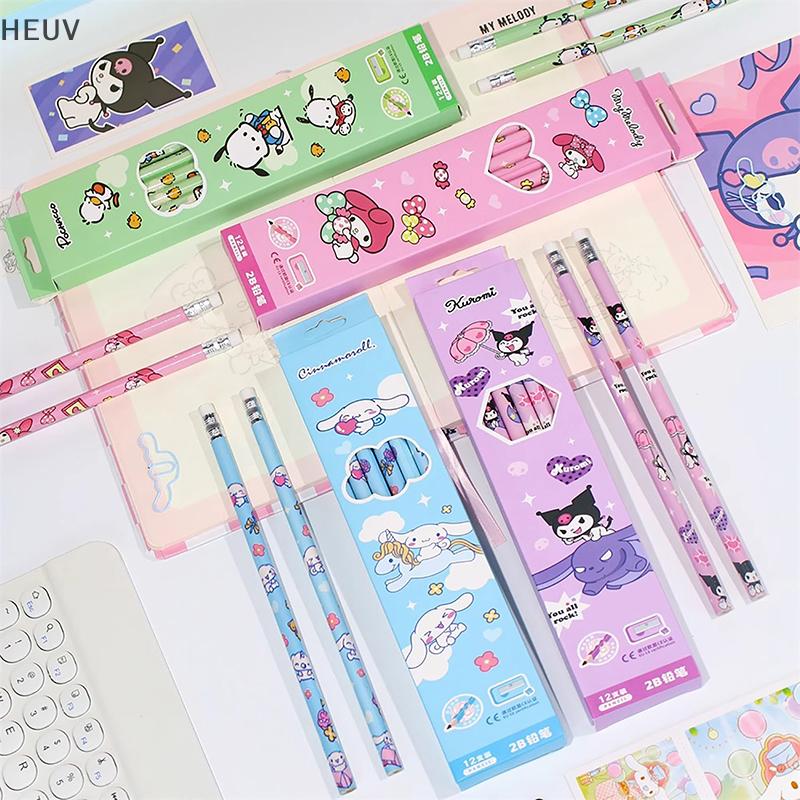 TL 12 cái hộp Sanrio bút chì giai điệu kuromi cinnamoroll 2B đen viết Vẽ Bút Chì sinh viên văn phòng phẩm trường trẻ em Quà tặng