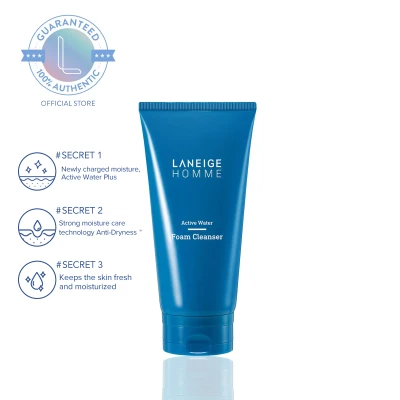 LANEIGE Homme Active Water Foam Cleanser 150ml - Moisturising cleanser, provides instant relief of skin dryness
