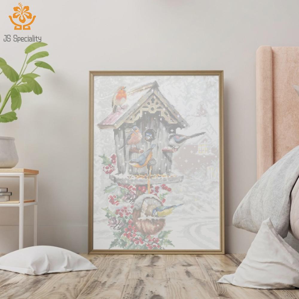 11CT đếm thêu toàn bộ bộ hộp thư chim may vá tự làm vải cotton Kit thủ công
