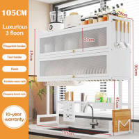 1/2 Layers Over Sink Dish Rack Kitchen Organizer Stainless Steel Dish Drainer Drying Rack With Dustproof Cover Cabinet Rack Nonslip Plate Rack Kitchen Storage Rack