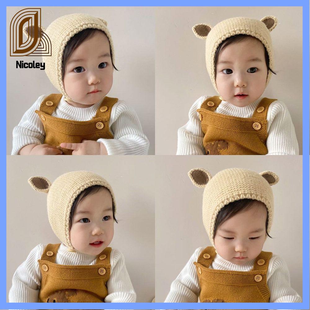 NICOLEY 3 Months -2 Years Màu trơn Mũ Dệt trẻ em Mềm Tai Thỏ Mũ Beanie Chống gió Dễ thương Mũ mùa đông Dành cho bé trai bé gái