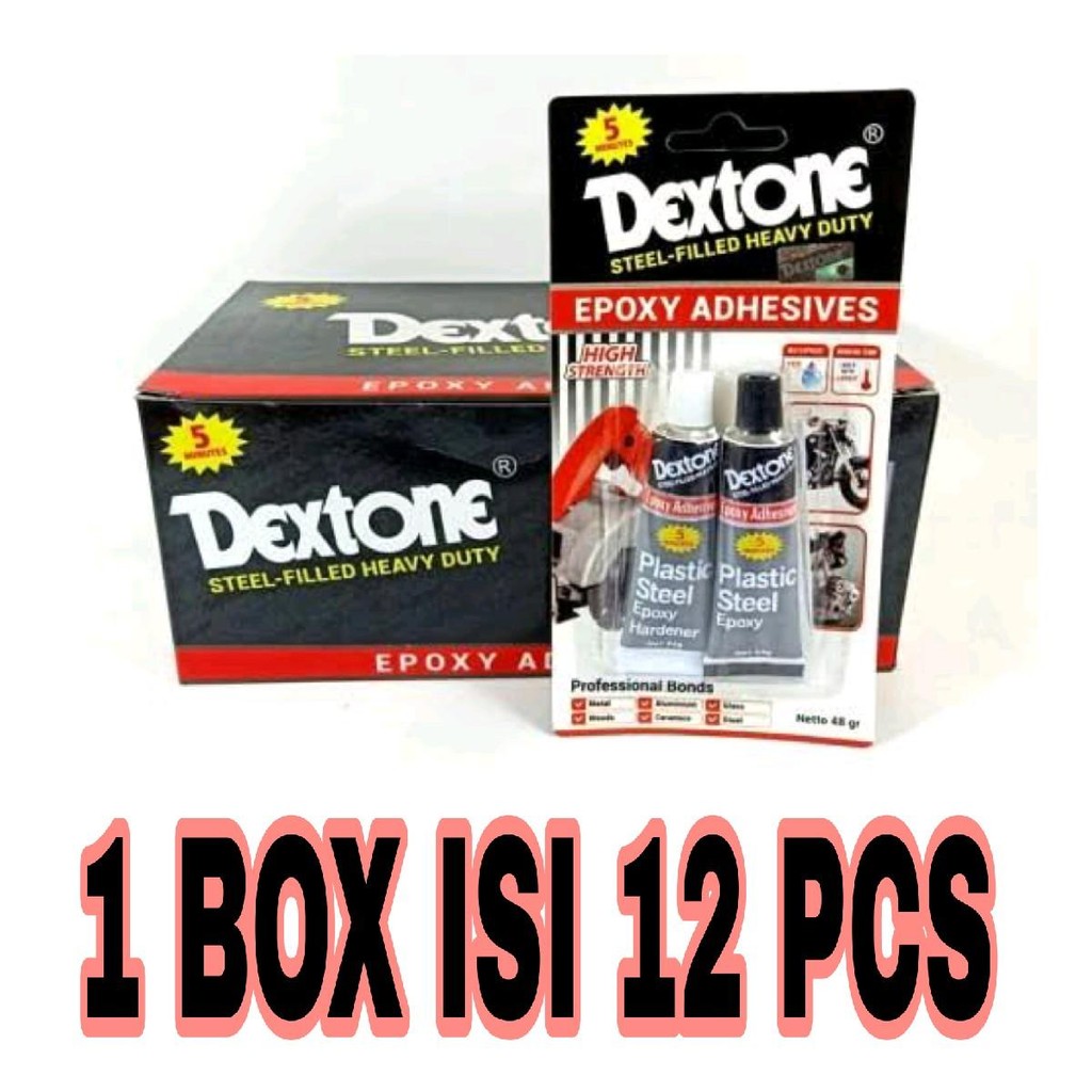 lem serbaguna lem dextone 5 menit 48gram 1box isi 12 pcs lem besi lem beton dextone lem serbaguna - Merek Dextone Harga 208,000 rupiah*Gratis Ongkir