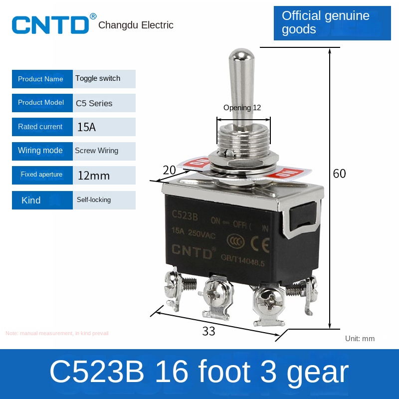 Công tắc gạt Loại Tự Khóa C523B Changde | tùy chọn C511A/C5R12A/C5R22B - Tự Phục Vị/Tự Khóa, 15A, Đa Dạng Model Cho Điều Khiển Công Nghiệp