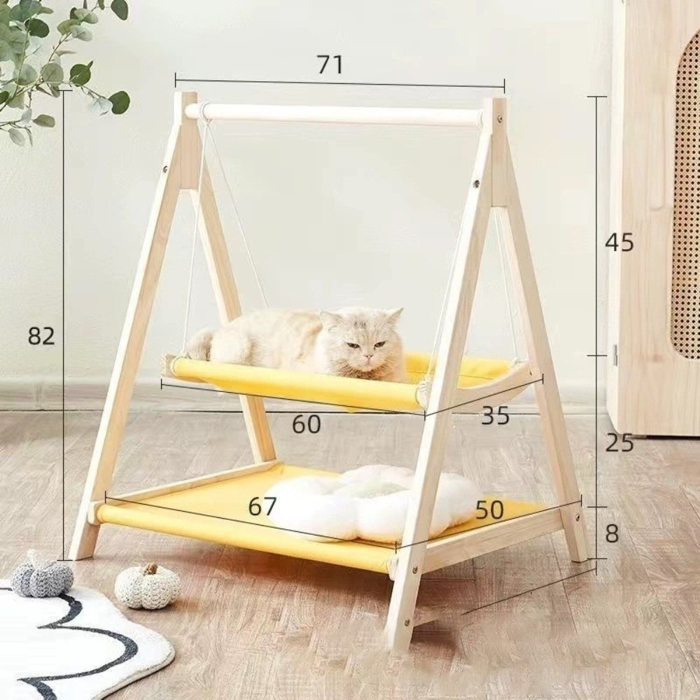 SHUKEYI Hai lớp Giường võng cho mèo Gỗ nguyên khối Dày hơn Giường nôi cho mèo  Thoải mái Giường treo cho mèo Bốn Mùa Đa Năng - 3