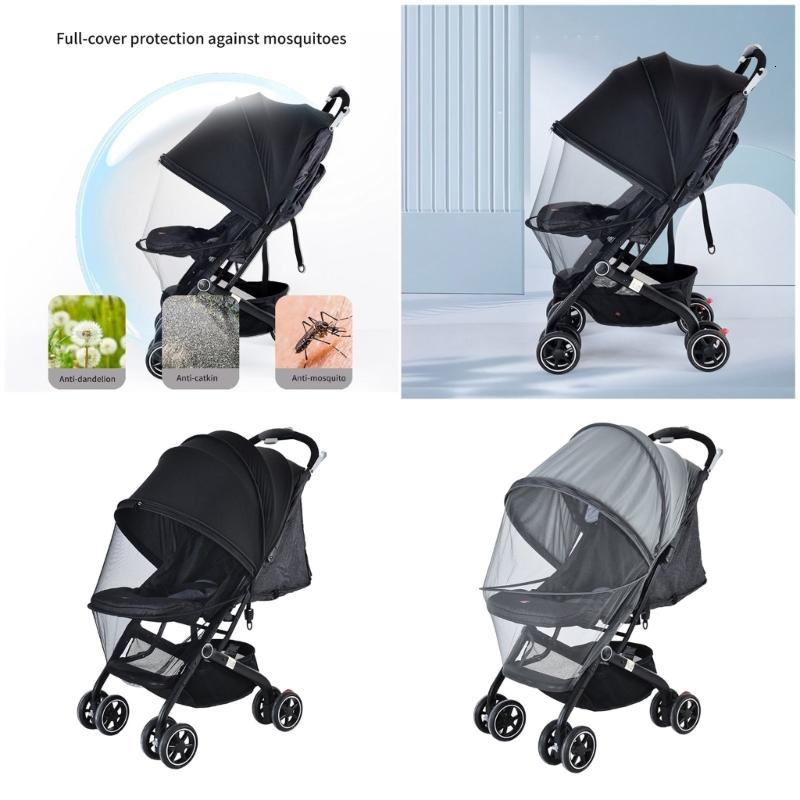 2 In 1 Baby Strollers Sunshade Canopy Fly Netting Cover Offer Full Protections Feature Easy Installation Black/Gray