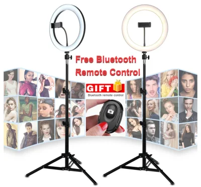 [Free Gift]26CM LED Ring Light 24W Photo Studio Light Photography Dimmable Video For iPhone With Tripod Selfie Stick & Phone Holder Youtuber Facebook With 2.1m Tripod Stand For Vlogging Makeup Selfie